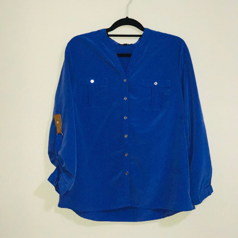 Blue silk button down